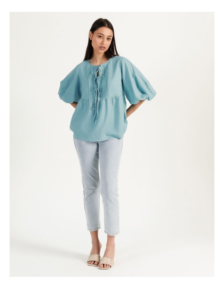 Special Design Tokito Linen Blend Pintuck Puff Sleeve Top Turquoise ...
